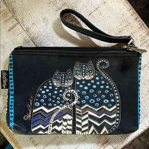 LAUREL BURCH Black and Gold Cat Pattern Pouch